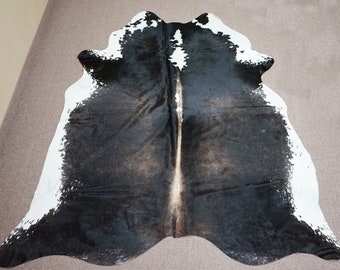 Extra Large Brazilian Dark chocolate Cowhide rug 7.6x 6.9 ft -3962