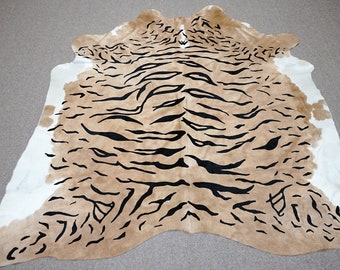 Large Tiger pattern printed on cow skin Brazilian Cowhide rug 7x7 ft -3923