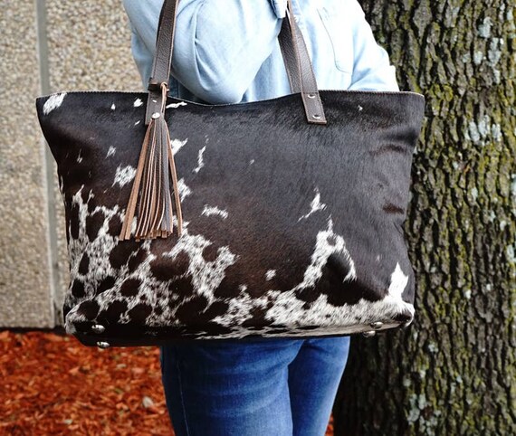 Genuine Leather And Cowhide Hairon Tote Bag