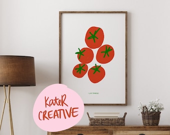 Impresión artística de pared ilustrada con comida de tomate al aire libre