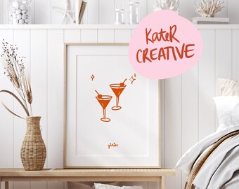 Impresión artística de pared ilustrada de cócteles de chicas
