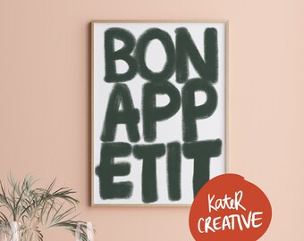 Impresión de arte mural tipográfico ilustrado Bon Appetit