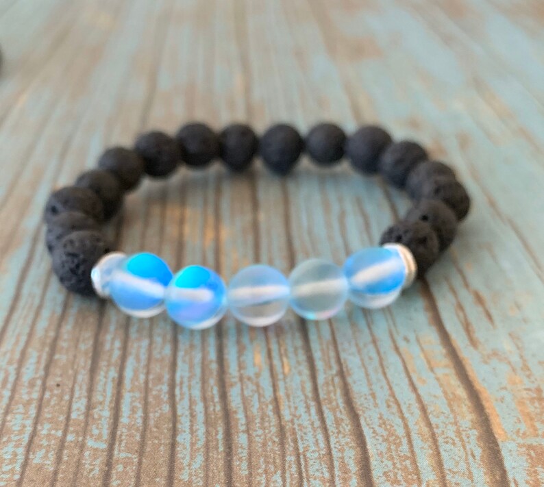 Mystic Aura & Lava Bracelet, Aromatherapy Bracelet, Essential Oil Bracelets, Lava Stone Bracelets, Diffuser Bracelets Blue