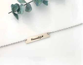 Momlife - bar pendant necklace, necklace for mom, proud mom, inspirational necklace, bar pendant necklace, Quote Necklace