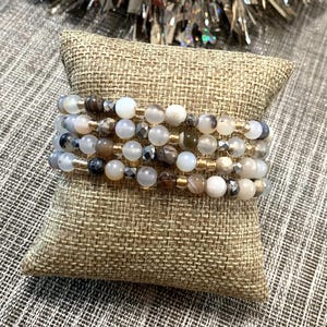 Agate Stone Bead Bracelet Set - Gemstone - Stackable Bracelet