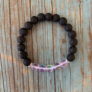 Mystic Aura & Lava Bracelet, Aromatherapy Bracelet, Essential Oil Bracelets, Lava Stone Bracelets, Diffuser Bracelets Lila