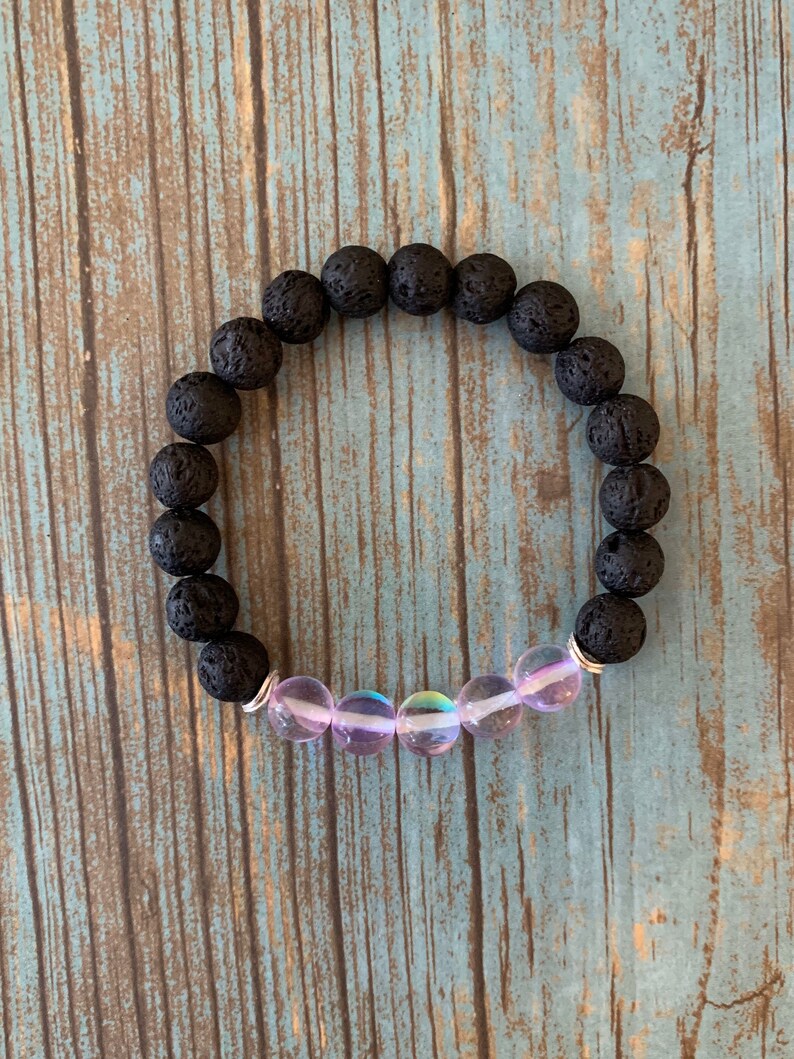 Mystic Aura & Lava Bracelet, Aromatherapy Bracelet, Essential Oil Bracelets, Lava Stone Bracelets, Diffuser Bracelets Lila