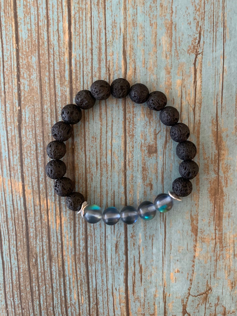 Mystic Aura & Lava Bracelet, Aromatherapy Bracelet, Essential Oil Bracelets, Lava Stone Bracelets, Diffuser Bracelets Grey