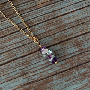 Fluorite Chip Pendant Necklace: Gold Layering Chain