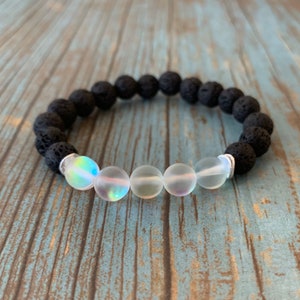 Mystic Aura & Lava Bracelet, Aromatherapy Bracelet, Essential Oil Bracelets, Lava Stone Bracelets, Diffuser Bracelets Clear