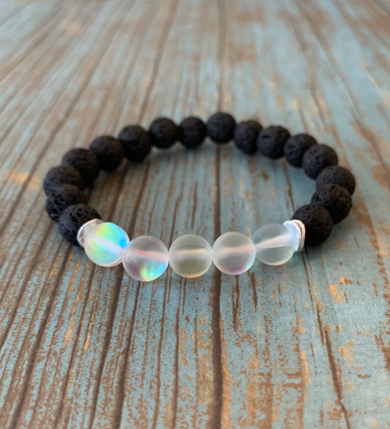 Mystic Aura & Lava Bracelet, Aromatherapy Bracelet, Essential Oil Bracelets, Lava Stone Bracelets, Diffuser Bracelets Clear