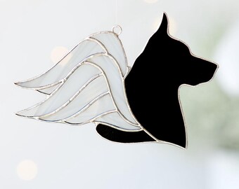 German Shepherd Angel Stained Glass Suncatcher, Black German Shepherd, Dog with Wings, Pet Memorial Gift
