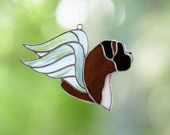 Boxer Angel Stained Glass Suncatcher Boxer dog Memorial gift German Boxer with wings