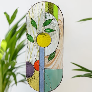 Modern stained glass suncatcher, window hangings decor, glass wall hanging
