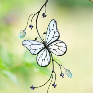 White butterfly stained glass suncatcher Mothers Day gift window hangings decor