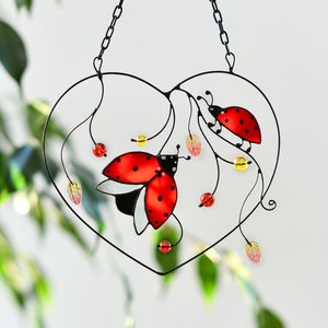 Coccinelle en coeur attrape-soleil cadeau fête des mères décoration tentures de fenêtre