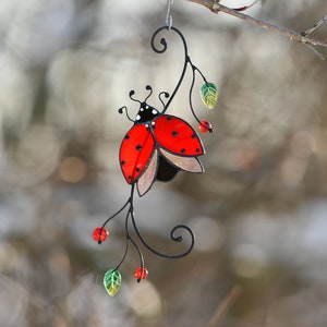 Ladybug stained glass suncatcher Mothers Day gift window hangings decor