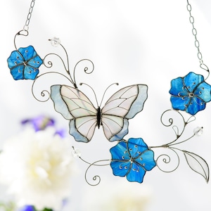 Atrapasueños de mariposas con flores de vidrio coloreado, regalo para el Día de la Madre, decoración para bodas, decoración de jardín de mariposas.