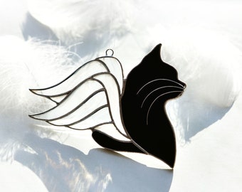 Cat Angel Stained Glass Suncatcher, Cat memorial gift,  Cat Lover Gift, Cat with wings