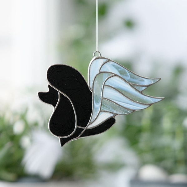 Poodle Angel Stained Glass Suncatcher, Poodle Lovers Gift, Poodle memorial gift ornament, Poodle with wings