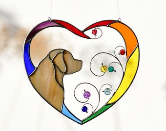 Labrador Retriever in Heart Stained Glass Suncatcher, Labrador Retriever Ornament, Golden retriever Gift