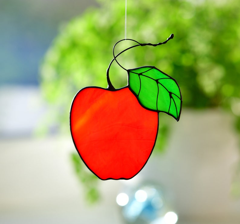 Apple Stained Glass Window Hangings Stained Glass Fruit Etsy