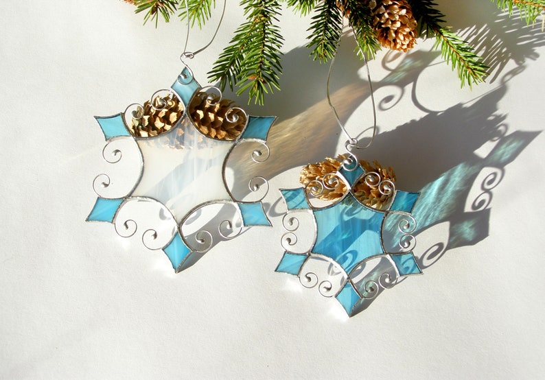 Christmas Snowflake, Christmas Ornaments, Christmas Tree Ornaments, Stained Glass Snowflake, Christmas Gift, Wedding Decor, Glass Suncatcher image 10