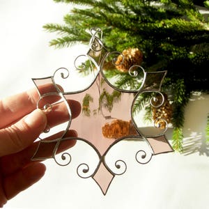 Christmas Snowflake, Christmas Ornaments, Christmas Tree Ornaments, Stained Glass Snowflake, Christmas Gift, Wedding Decor, Glass Suncatcher image 9