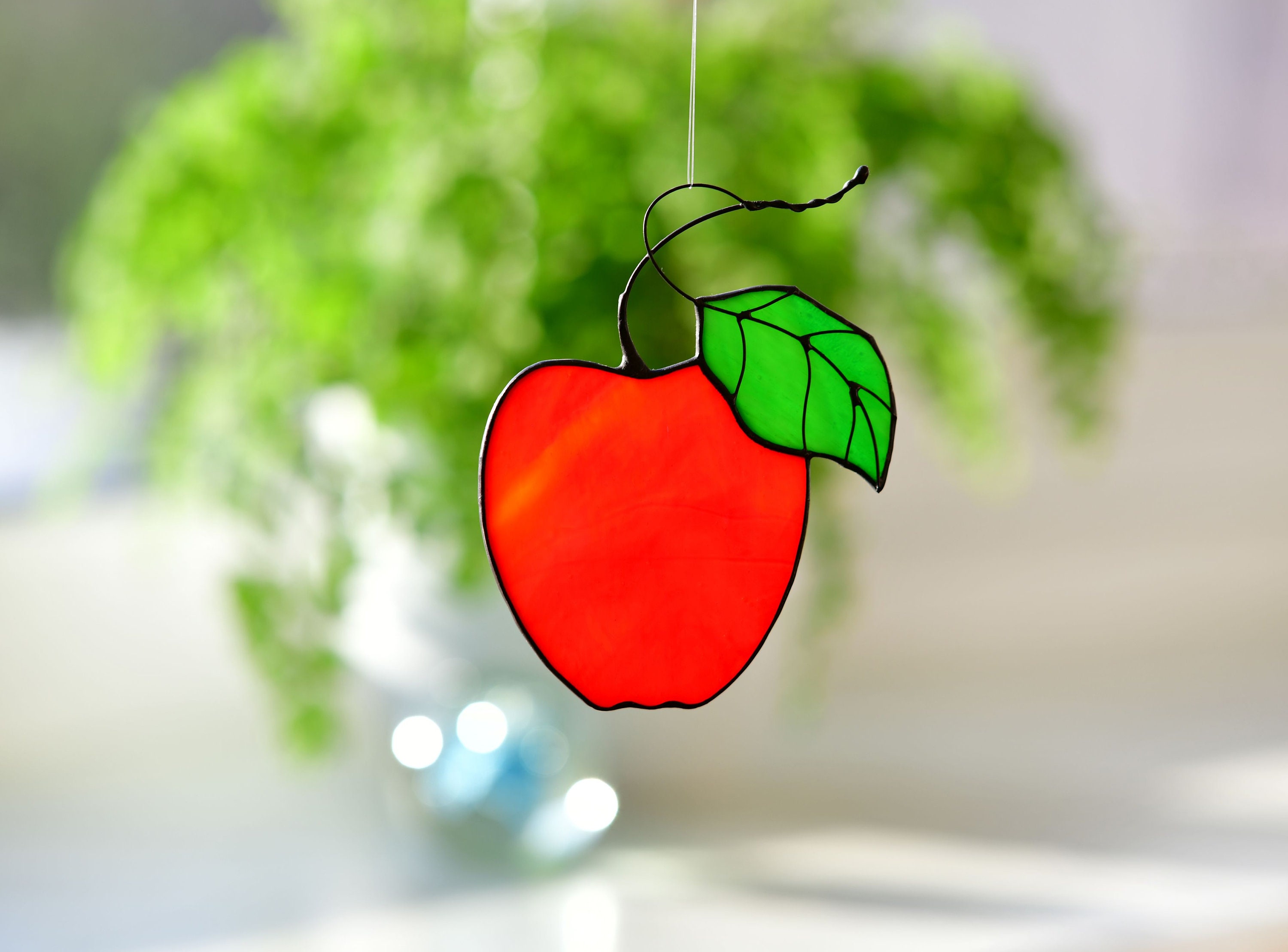 Apple Stained Glass Window Hangings Stained Glass Fruit Etsy