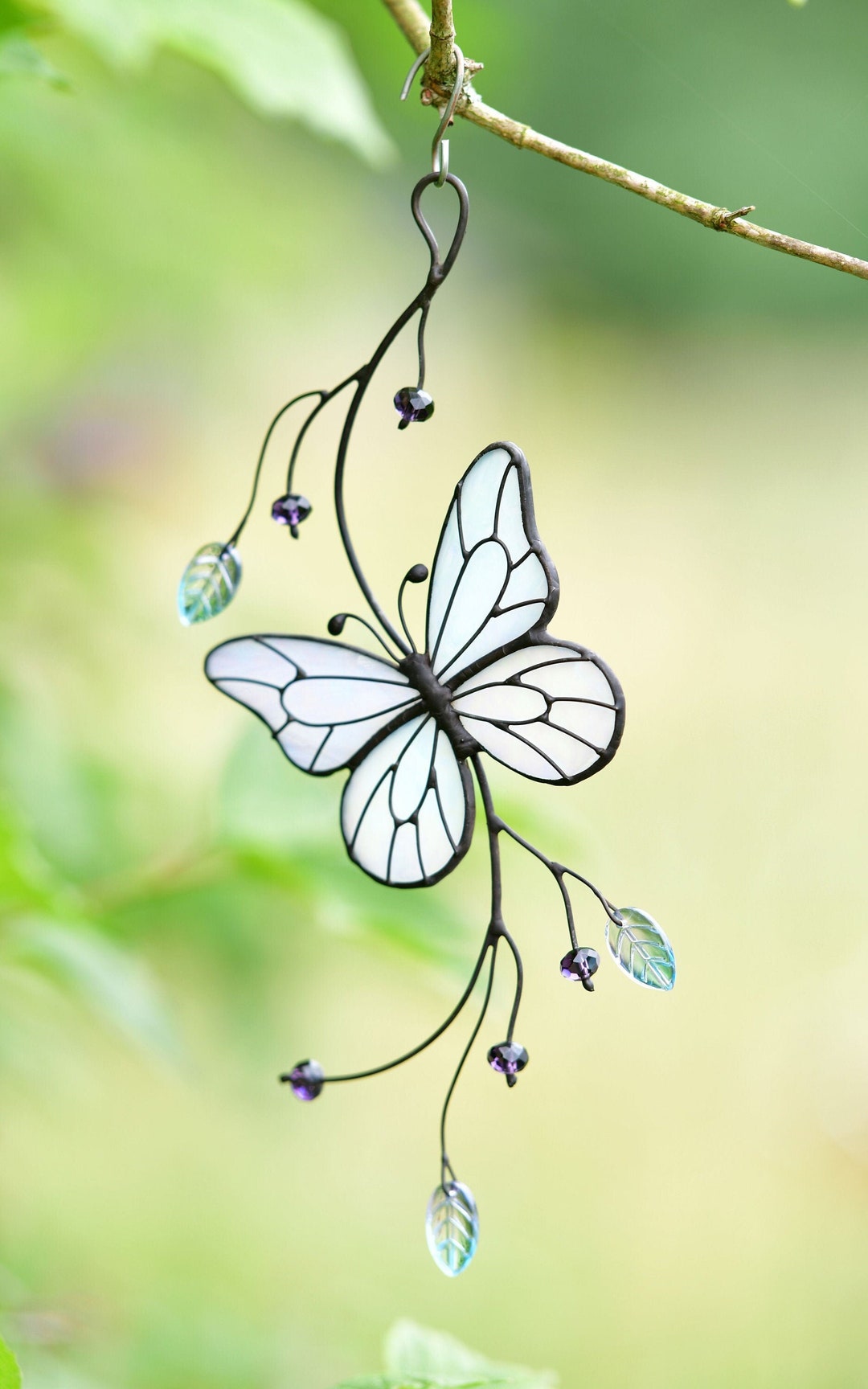 Clear Glass Bell Drop Pendant Cartoon 1 Light White Hanging Light Fixture  with Butterfly Fairy Decor - Clearhalo