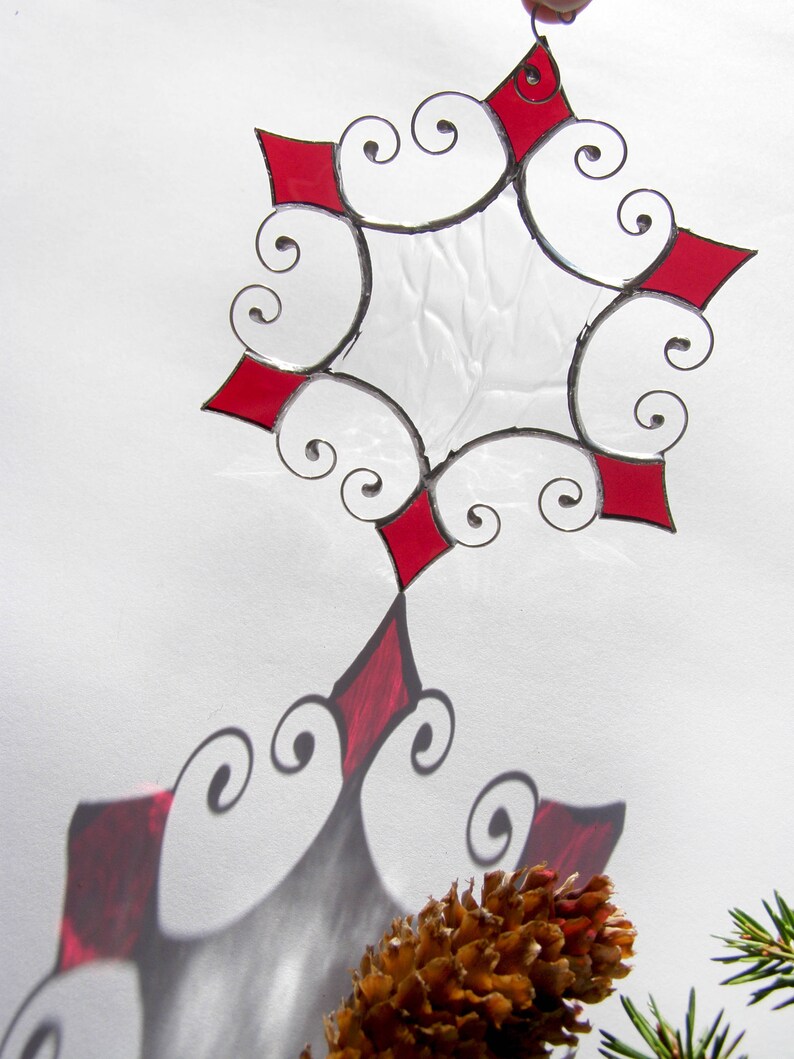 Christmas Snowflake, Christmas Ornaments, Christmas Tree Ornaments, Stained Glass Snowflake, Christmas Gift, Wedding Decor, Glass Suncatcher image 4