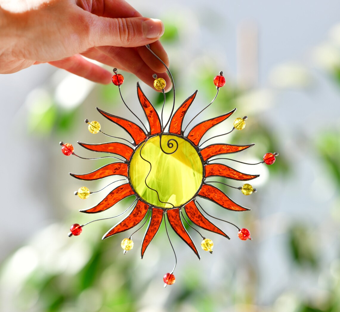 Stained glass sun suncatcher Sunshine stained glass window Etsy