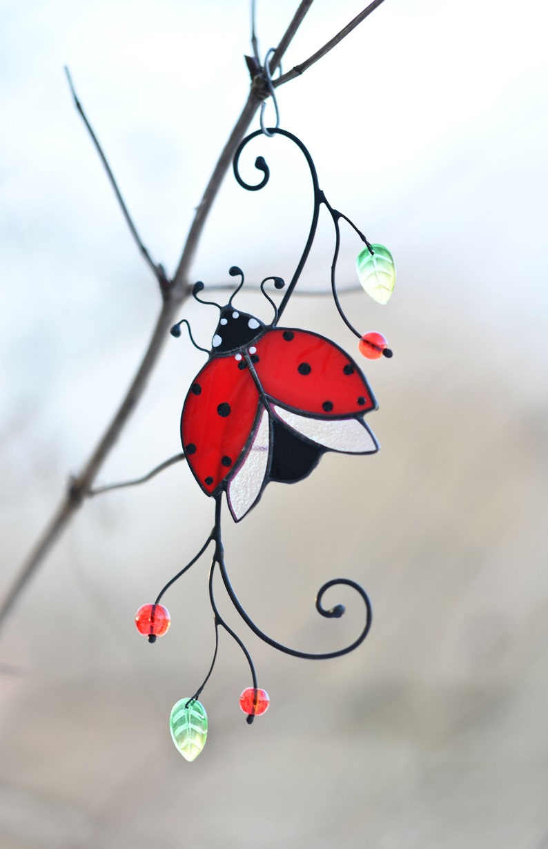 Ladybug Stained Glass Suncatcher Mothers Day Gift Window Etsy