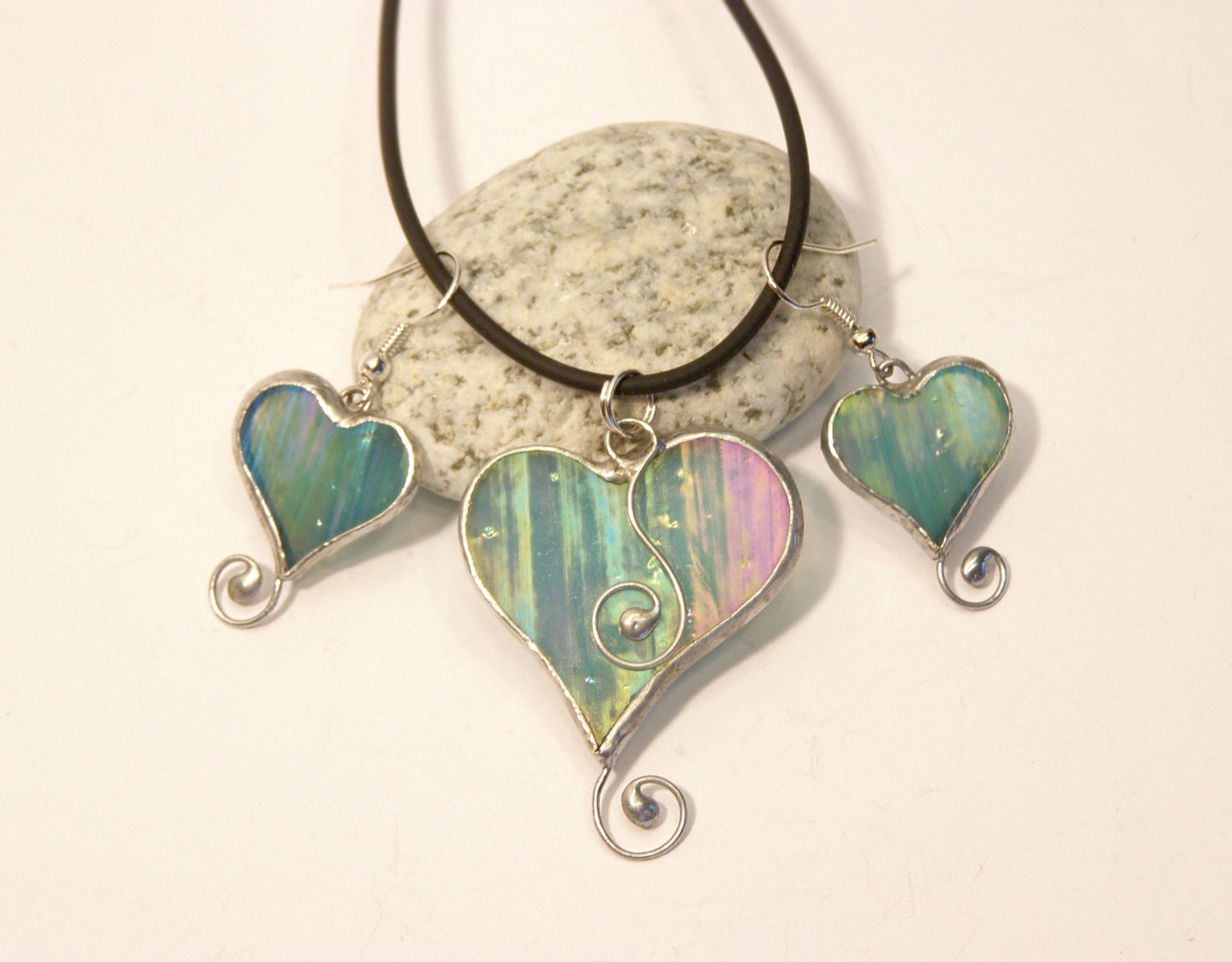Jewelry Set Stained Glass Heart Heart Pendant Valentines Day Etsy