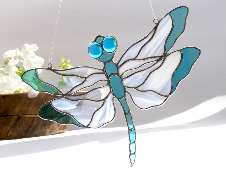 Dragonfly Stained Glass Suncatcher Home Decor Hanging Garden Etsy