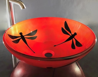 Hand Painted Sink, Fiery Dragonfly Design