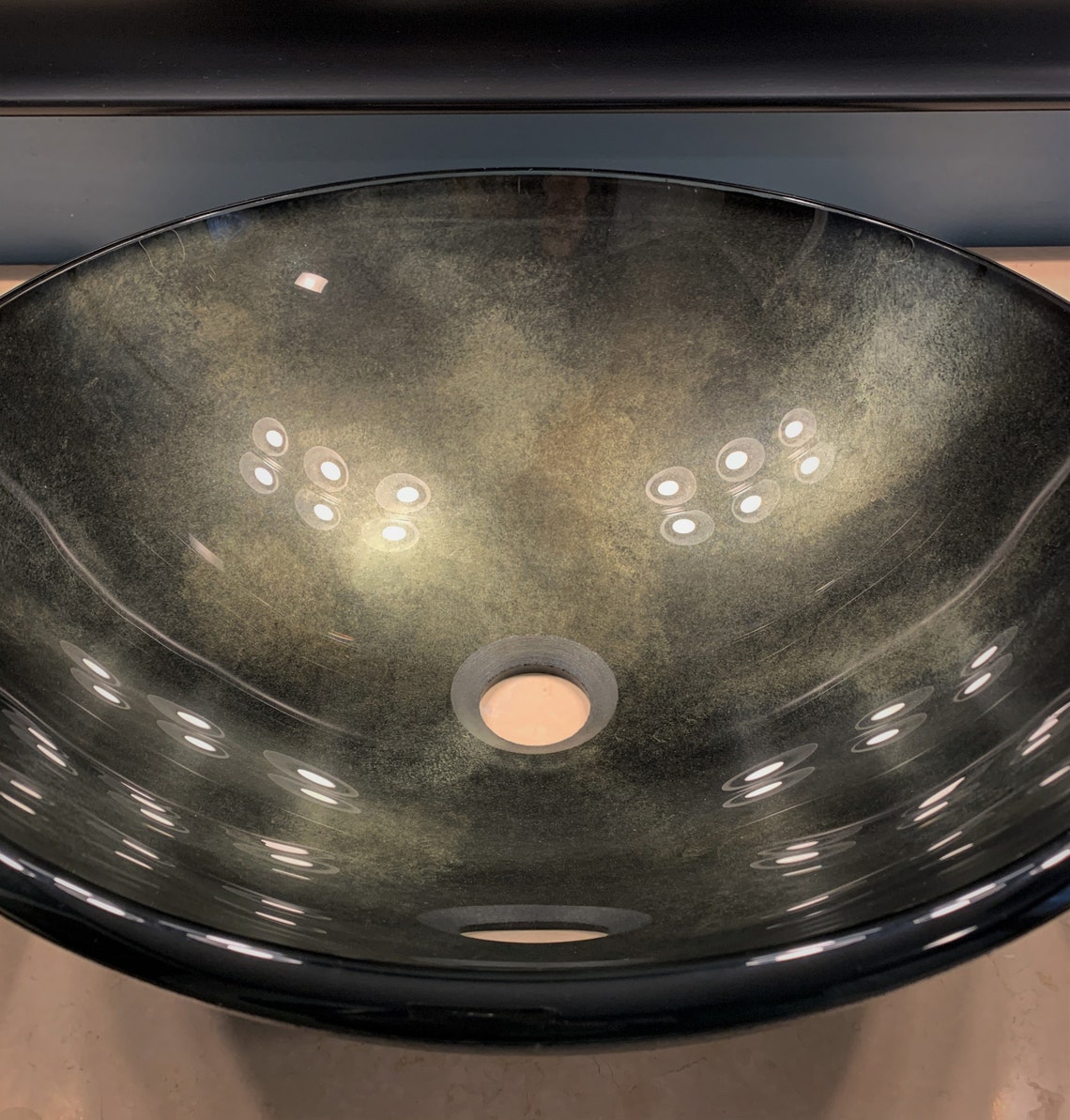 Glass Vessel Sink Hand Painted Midnight Champagne Etsy