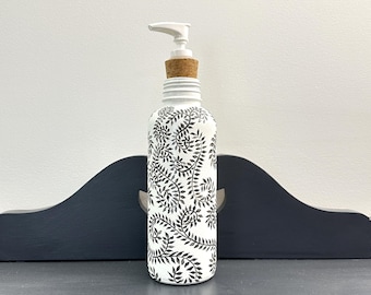 Large Hand Painted Soap Dispenser, Taupe Grey Ivy