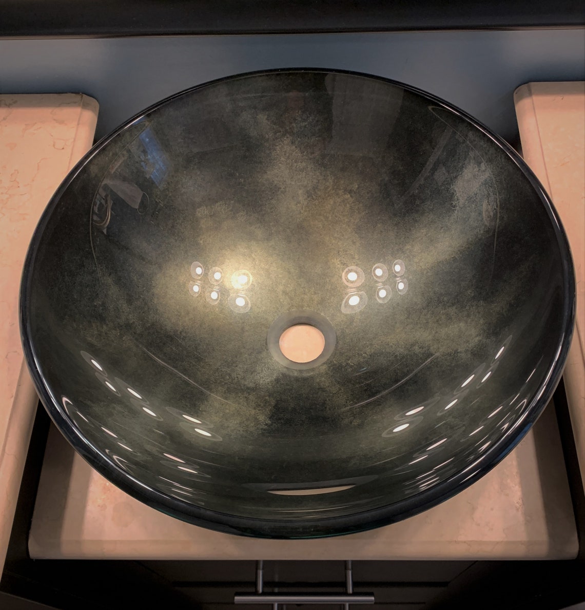 Glass Vessel Sink Hand Painted Midnight Champagne Etsy