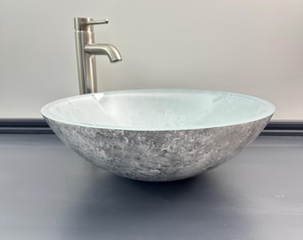Hand Painted Vessel Sink, Stony Sea Glass with Light Storm Interior