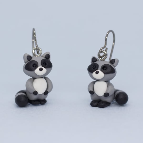 Raccoon Earrings, Polymer Clay Earrings, Raccoon Jewelry