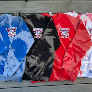 Buffalo bleached football patch embroidered crewneck, Buffalo tie dye sweatshirt, Buffalo football tie dye crew, vintage inspired crew