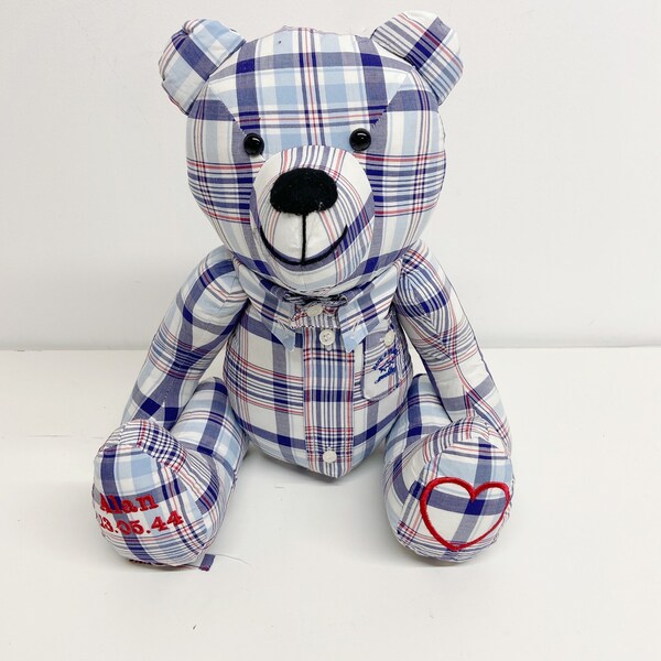 Memory bear made from shirt, keepsake bear made from clothing, in memory of dad, gift for grief