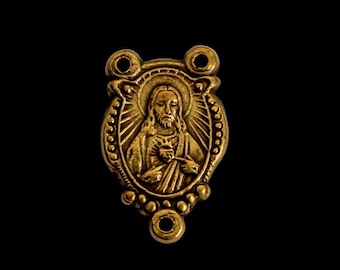 Bronzen Heilige Hart van Jezus Heilige Familie Rozenkrans, Made in Italy
