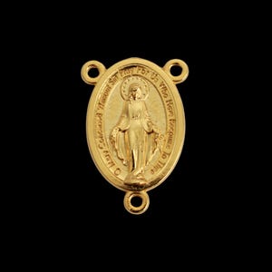 Gold Miraculous Medal Rosary Centerpiece - Handcrafted in Italy with English Inscription