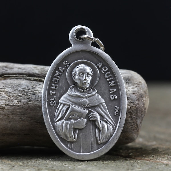 Saint Thomas Aquinas Medal - Patron of Students and Universities - St Thomas Pray For Us 1 inch Silver Oxidized Medal