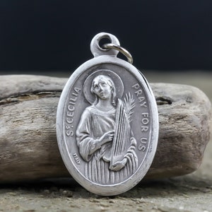 Saint Cecilia Pray For Us silver tone medal Patron of musicians, music, and composers image 2