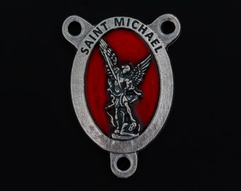 Saint Michael Rosary Centerpiece with Red Enamel - Warrior Angel The Great Defender and Protector