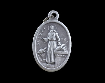 Saint Luke the Evangelist Medal - Patron of Artists, Physicians, and Surgeons  - St. Luke Pray For Us 1 inch Silver Oxidized Medal