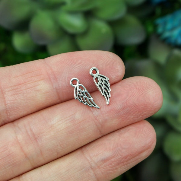 Tiny Angel Wing Charms - Double Sided Filigree Wings 13mm long - Guardian Angel